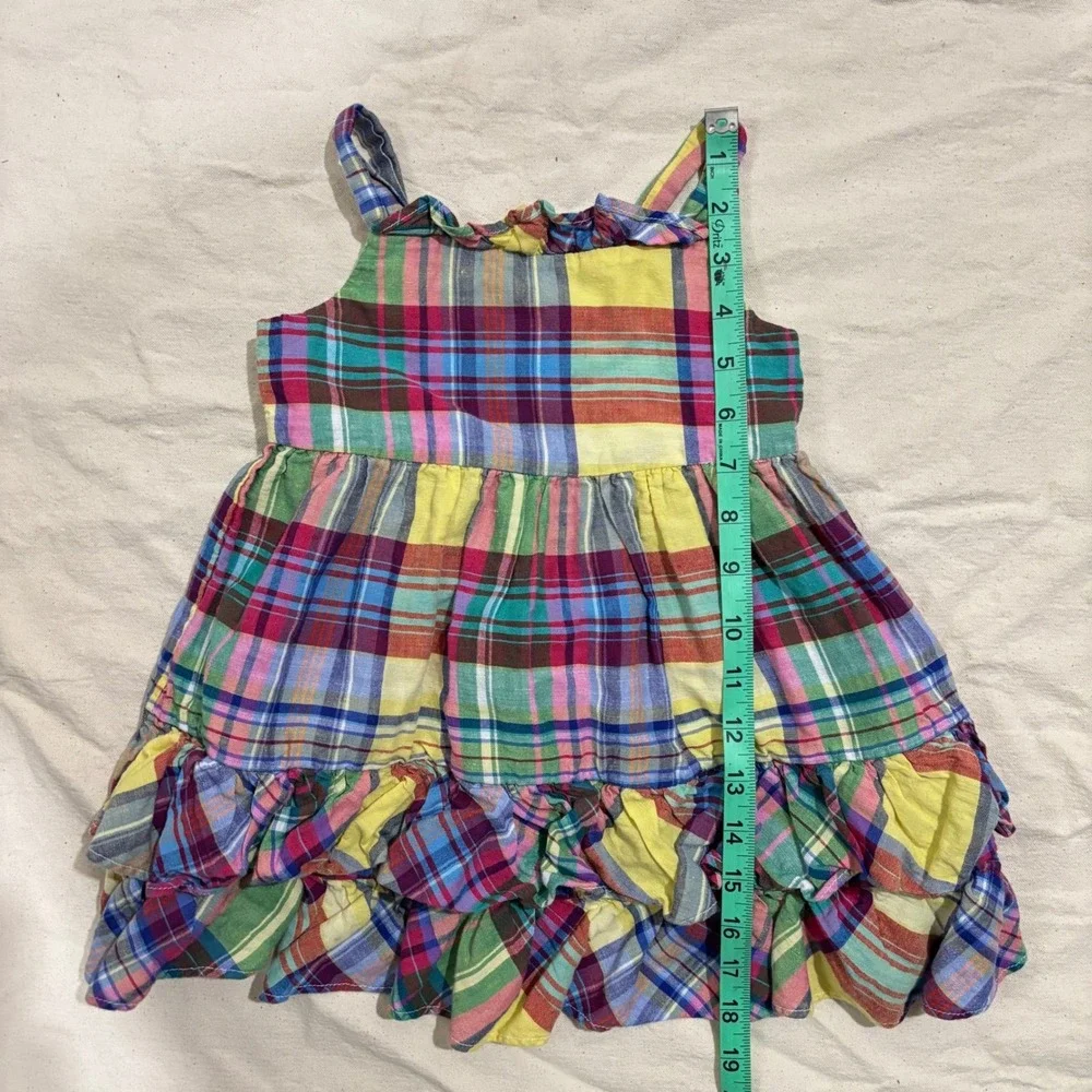Ralph‎ Lauren Girls 24M Madras Plaid Ruffle Tiered Sundress Sleeveless